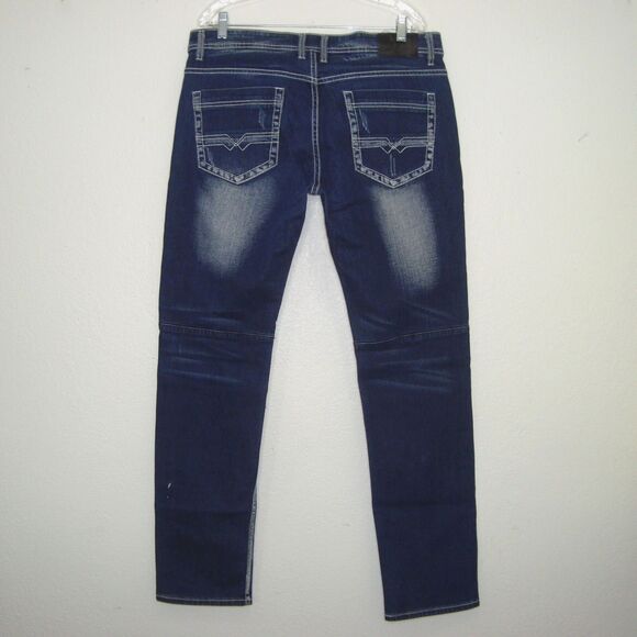 BLACK STONE Original Denim Mens Distressed Moto Blue Denim Jeans - Picture 3 of 13